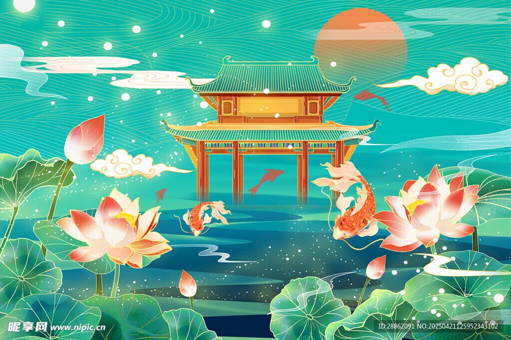 国风浮世绘风水中鸟居美景