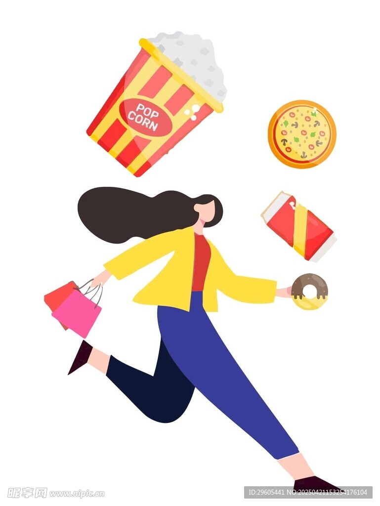 购物美食女孩扁平插画