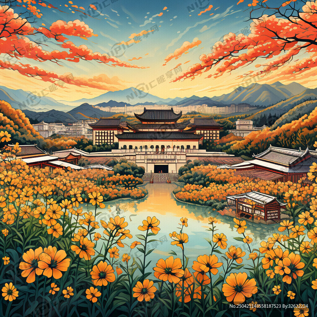 龙岩古田会议会址油菜花手绘海报