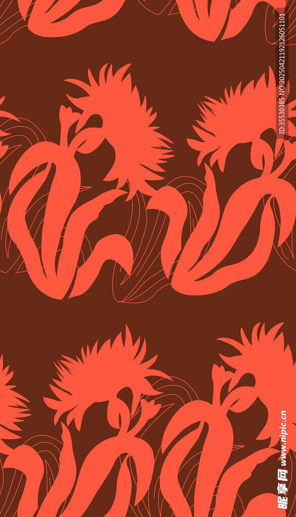 红色花卉图案背景纹理