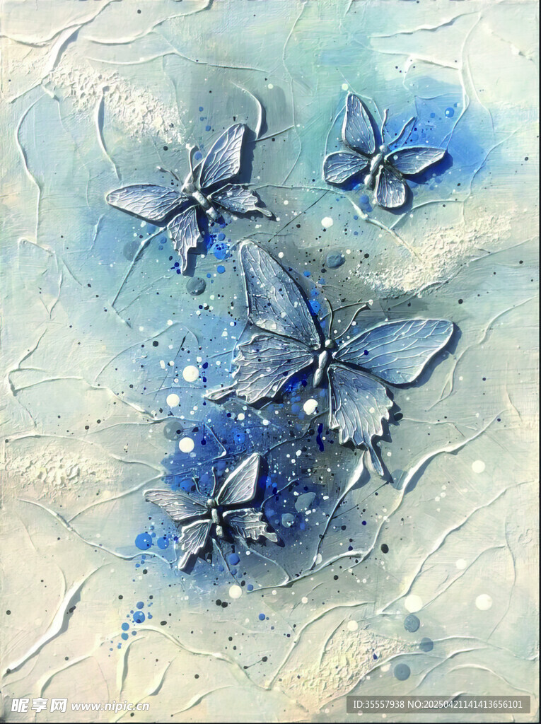 梦幻蓝蝶飞舞艺术画作