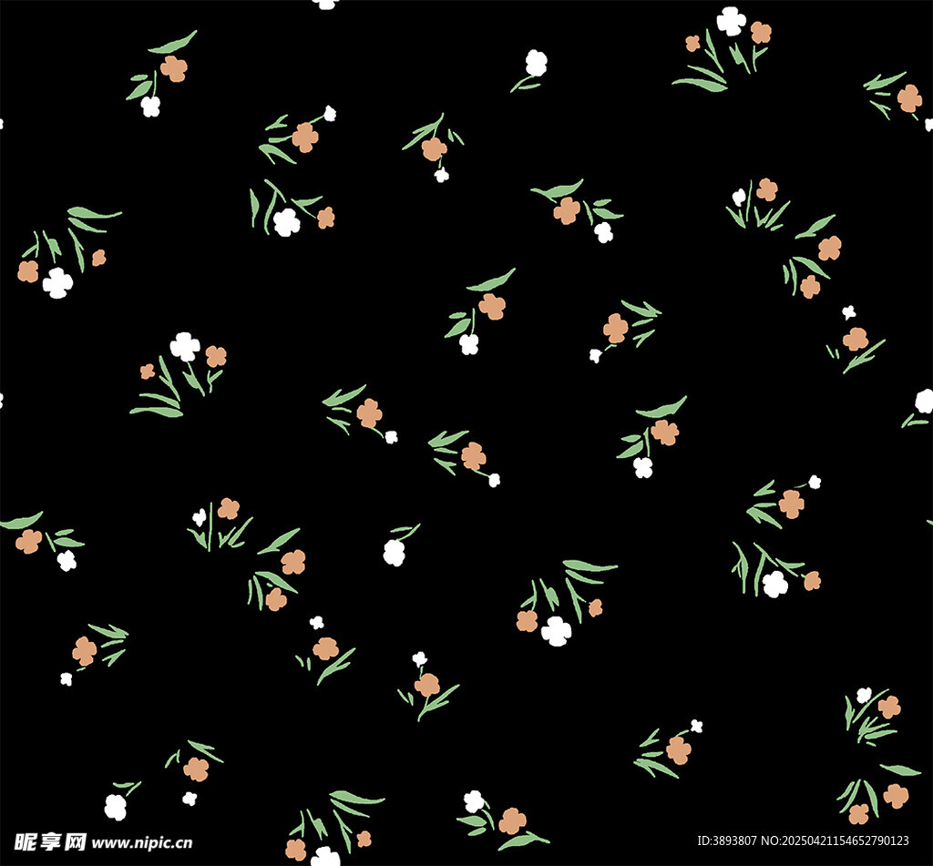 黑色底花卉图案纹理