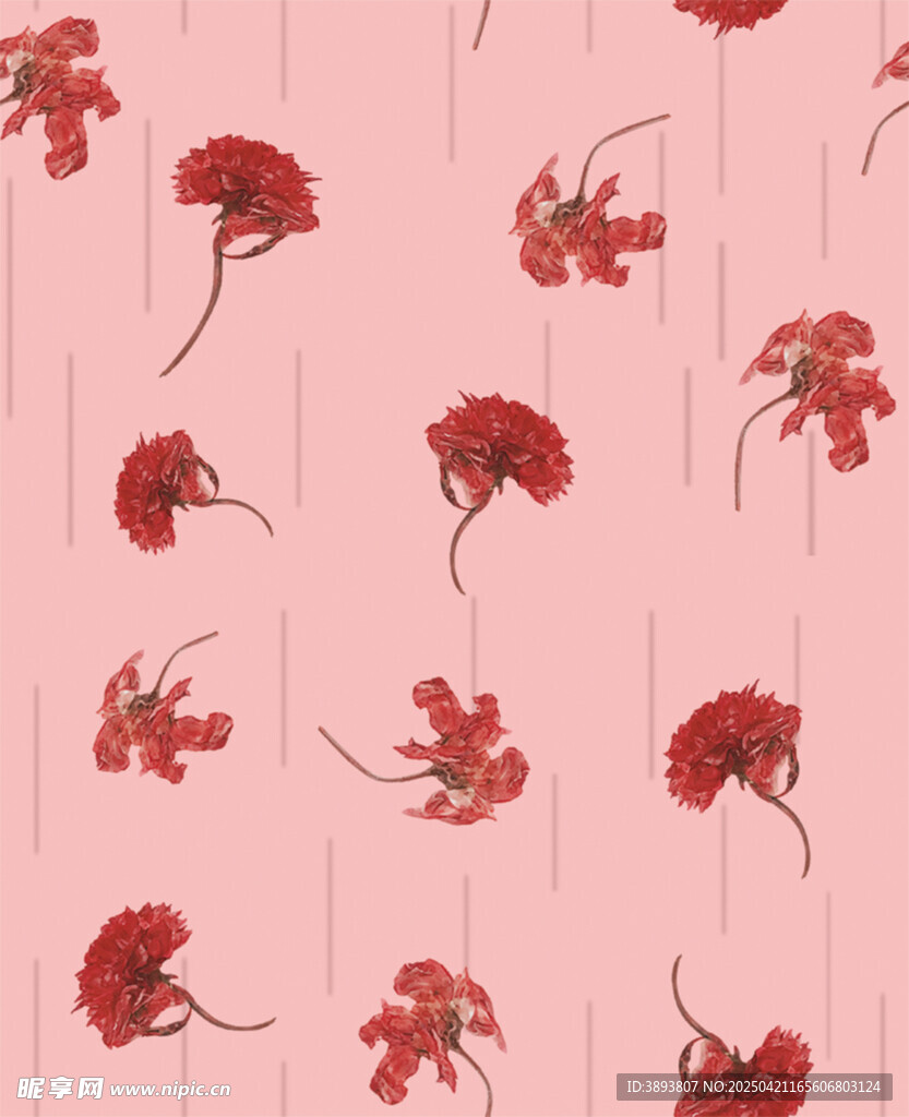 粉色背景红色花卉图案