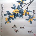 姚天沐花鸟国画 枝头雀跃图