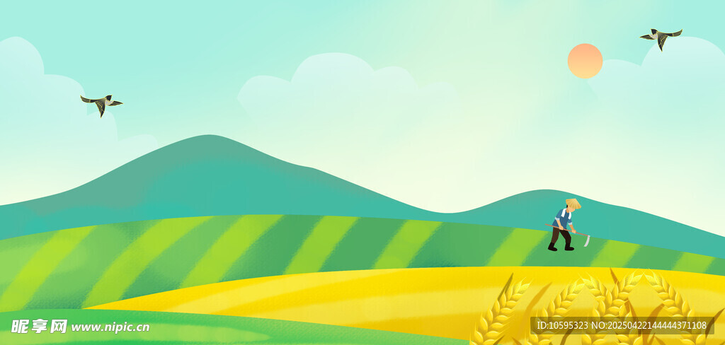 春天田野劳作背景