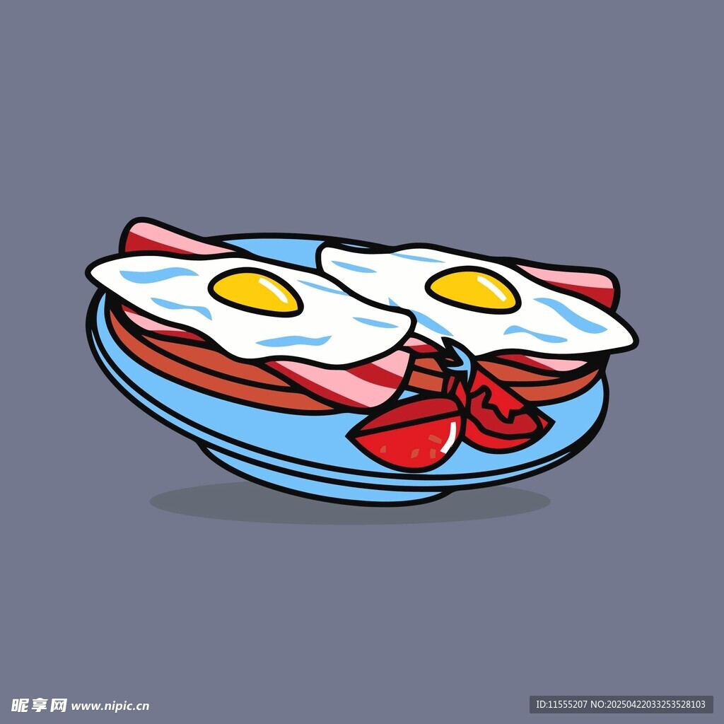 美味培根煎蛋摆盘图
