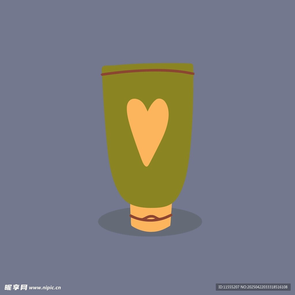 绿色爱心图案的圆柱形杯子