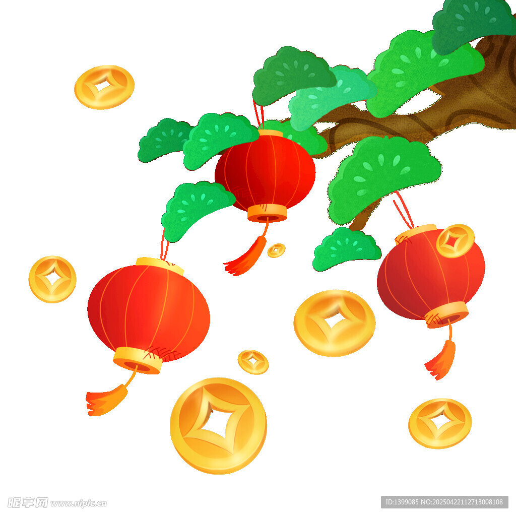 红灯笼金币松枝松树树枝