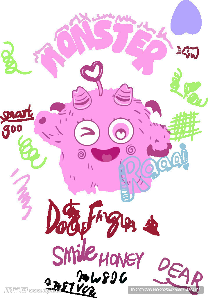 可爱粉色怪物插画设计