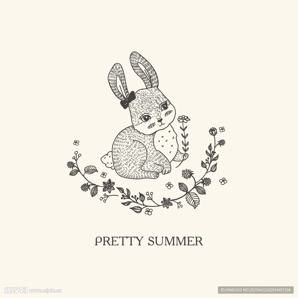 夏日可爱兔子花卉插画