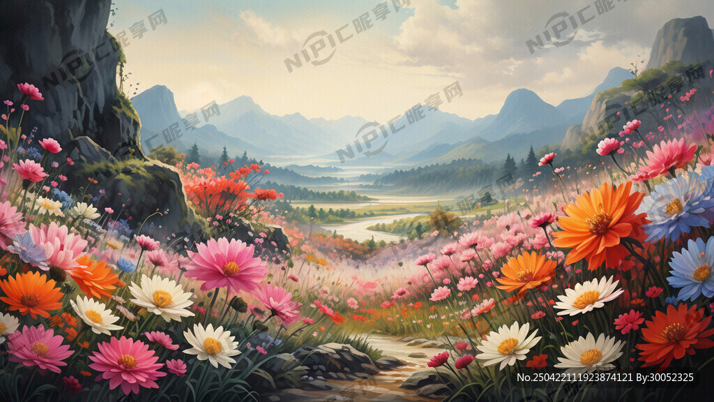 春天景色 漫山遍野的花海 踏青