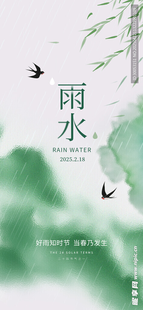 清新雨水时节飞鸟图景