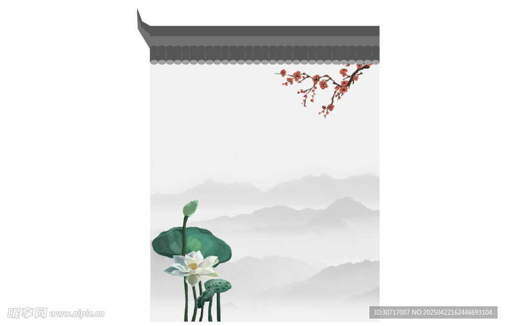 中式水墨风山水亭景图