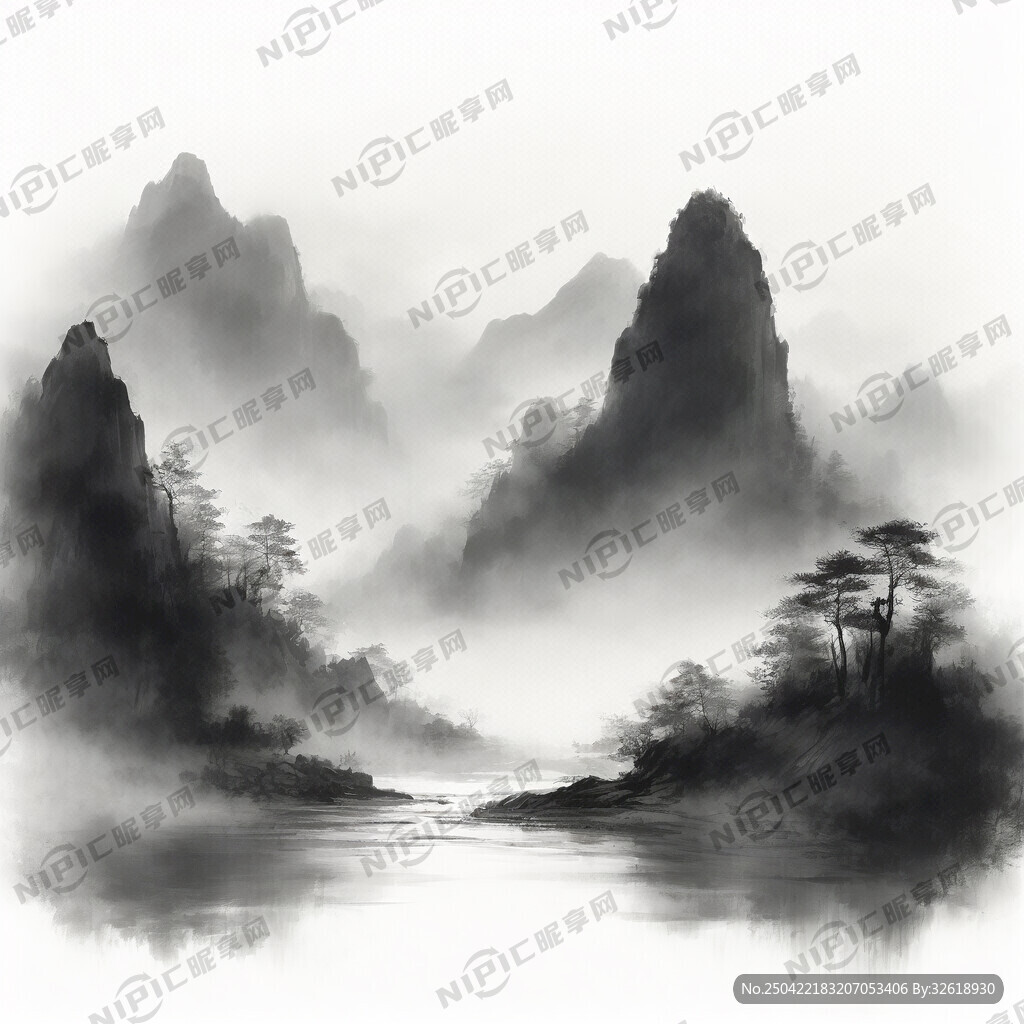 山谷 中国风 中国画 山水
