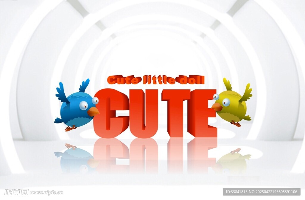 可爱卡通小鸟与字母CUTE