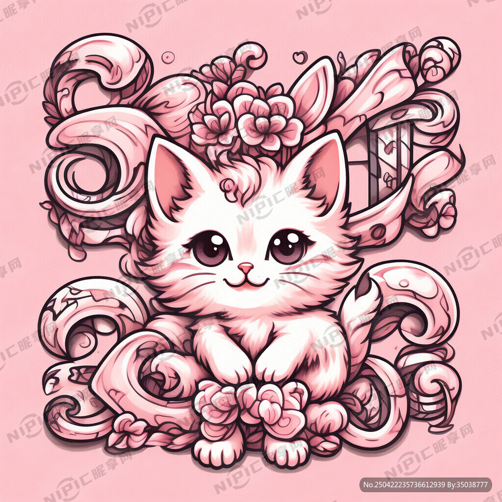 纹身图 带有字母 小猫元素
