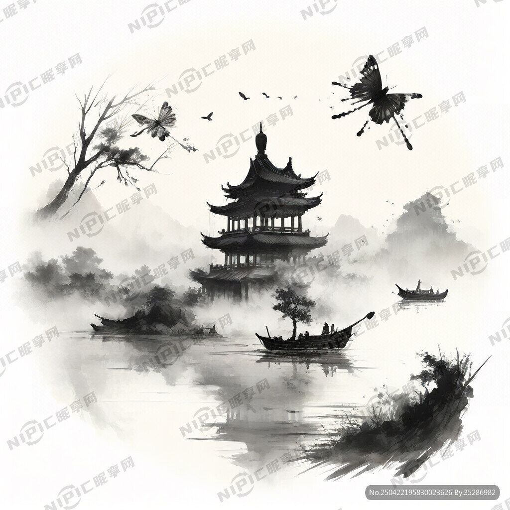 船 黄鹤楼 蝴蝶 树