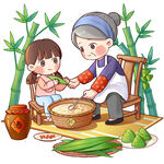 祖孙包粽图手绘插画