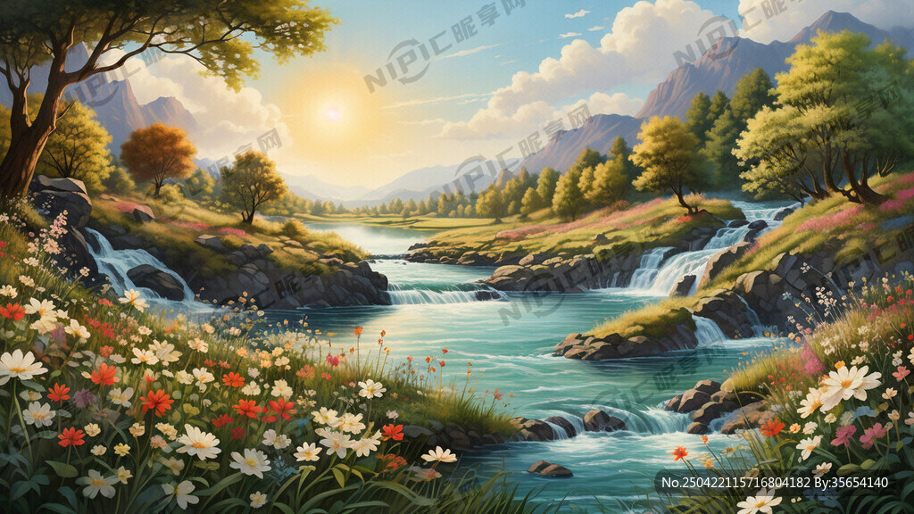 瀑布河流 平原草地 自然风光