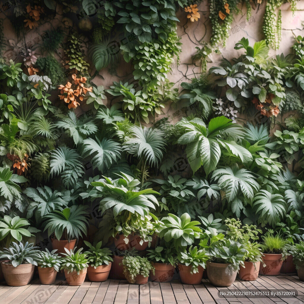 绿植墙有小叶子满铺然后点缀些大