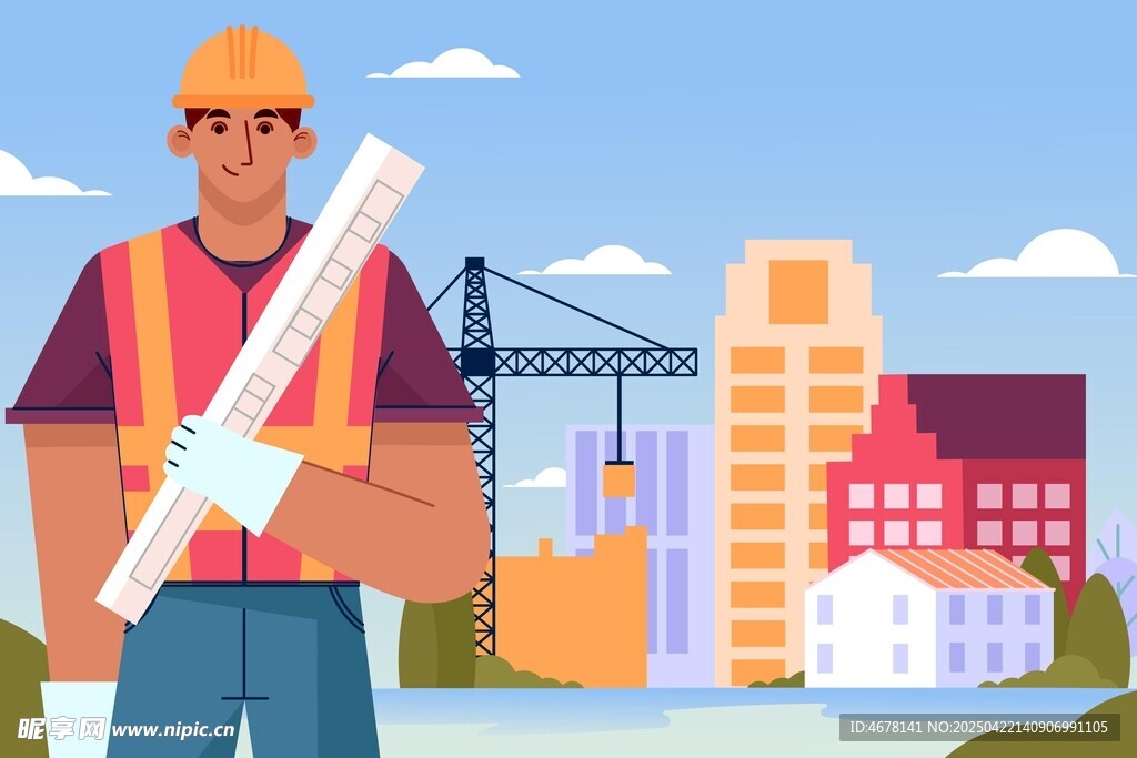 建筑工人与城市建设图景