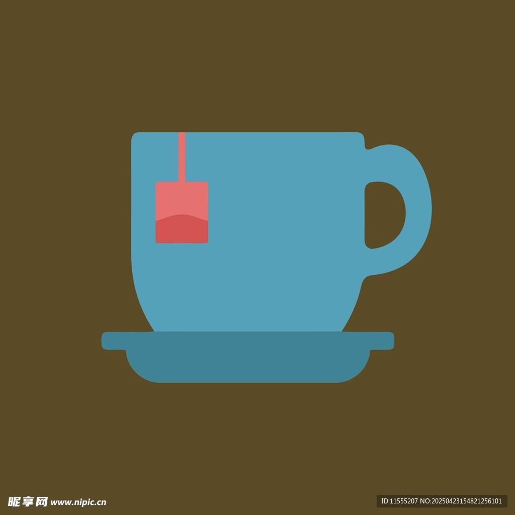 蓝色茶杯配茶包插画