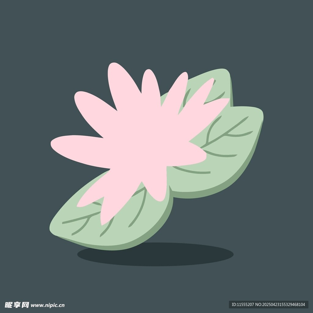 粉色花朵与绿叶插画