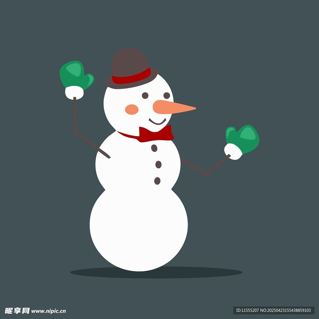可爱雪人挥舞绿色手套