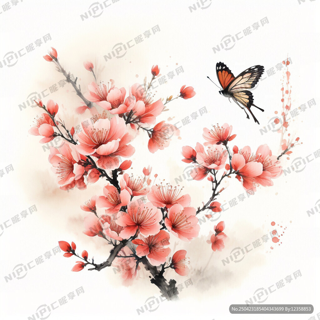 一幅精致的桃花图 一支桃花