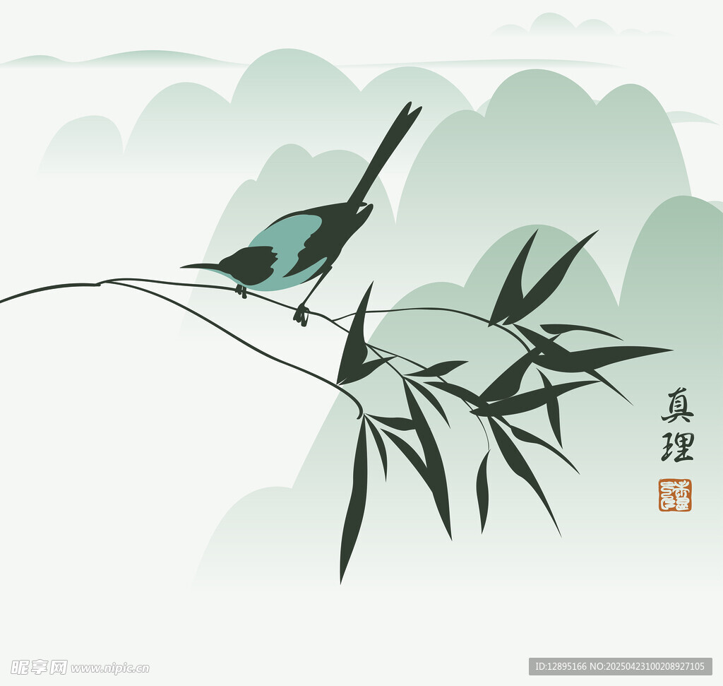 竹枝上的翠鸟