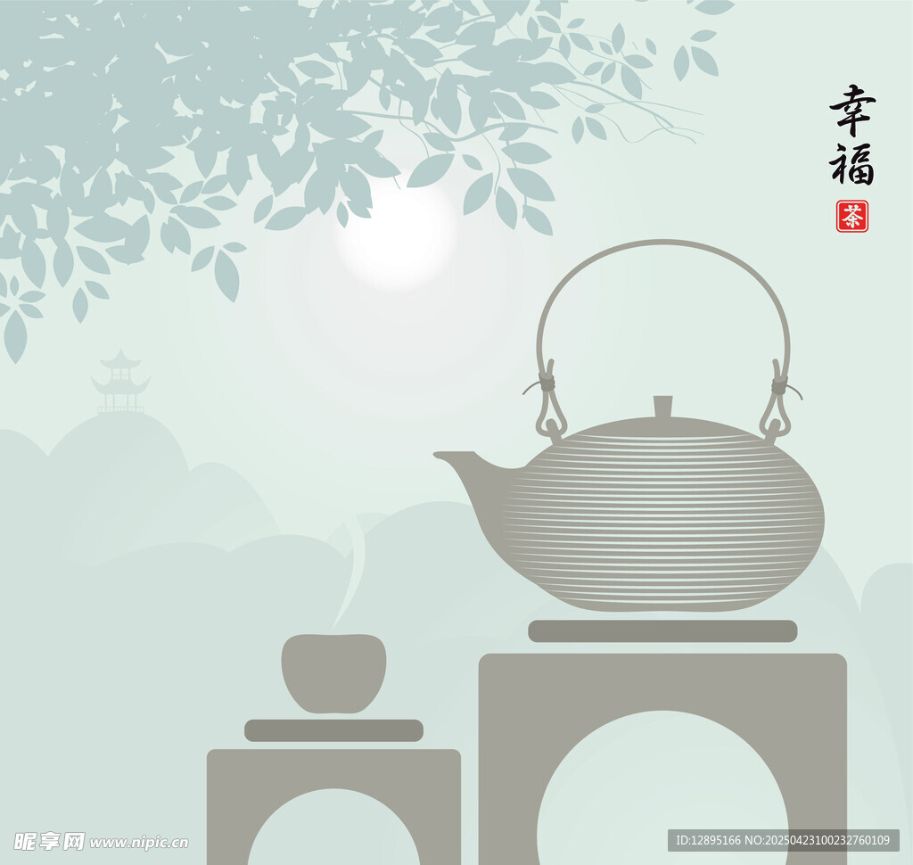 中式古风茶具意境图