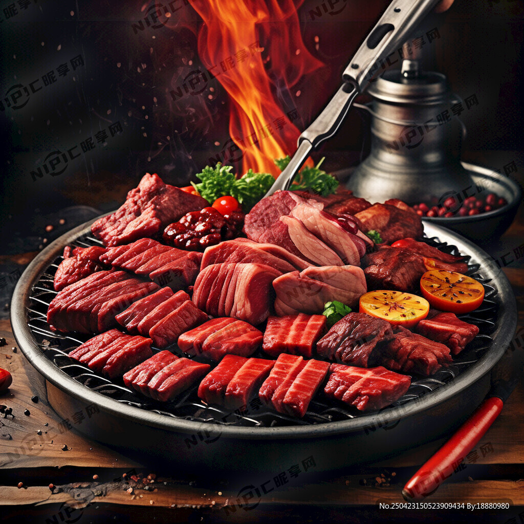 烤肉 红色调 有肉有炭火