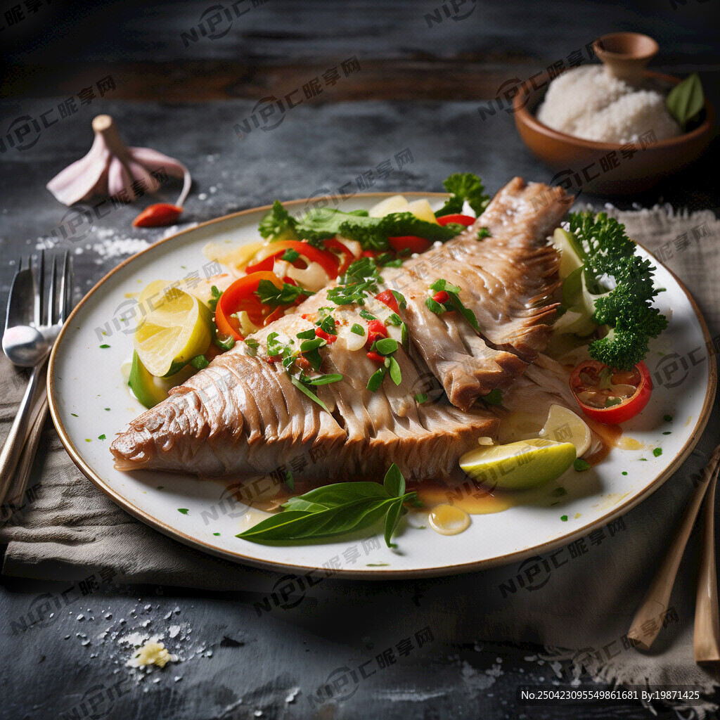 香煎马鲛鱼扒摄影图