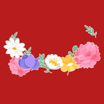 红色背景多彩花卉花环