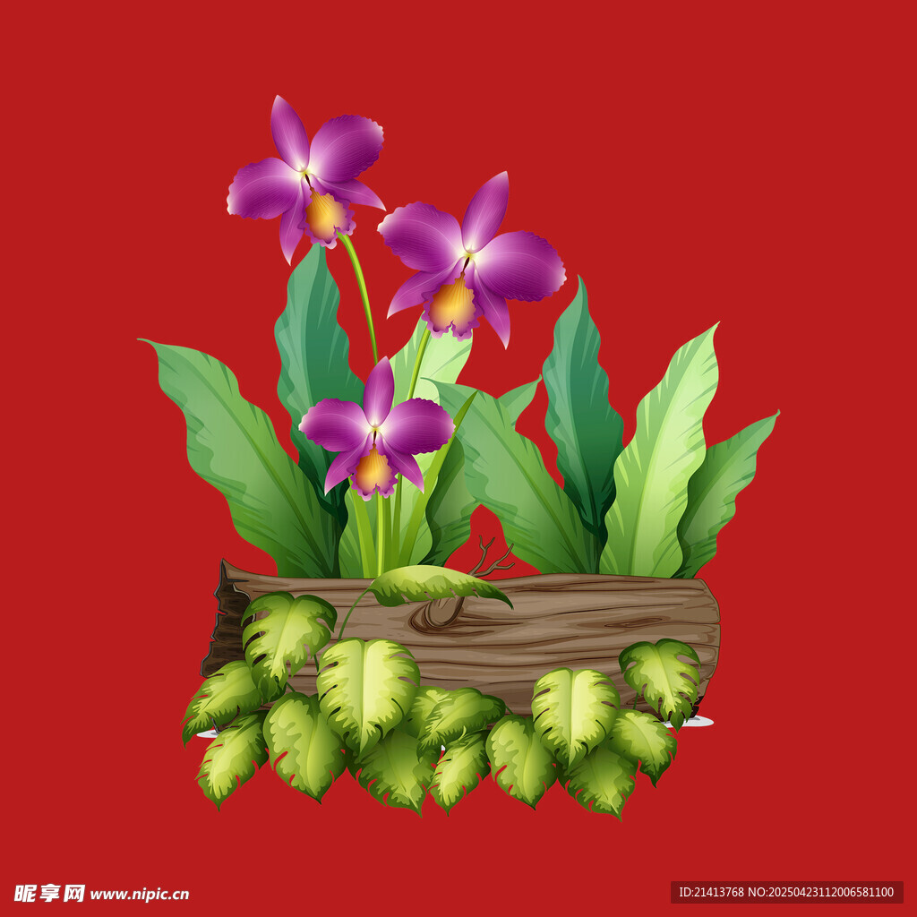 紫色花卉绿植盆栽插画