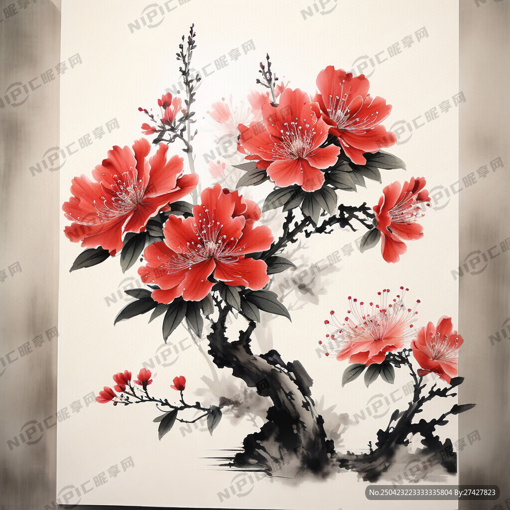 杜鹃花 中国水墨画 中医元素
