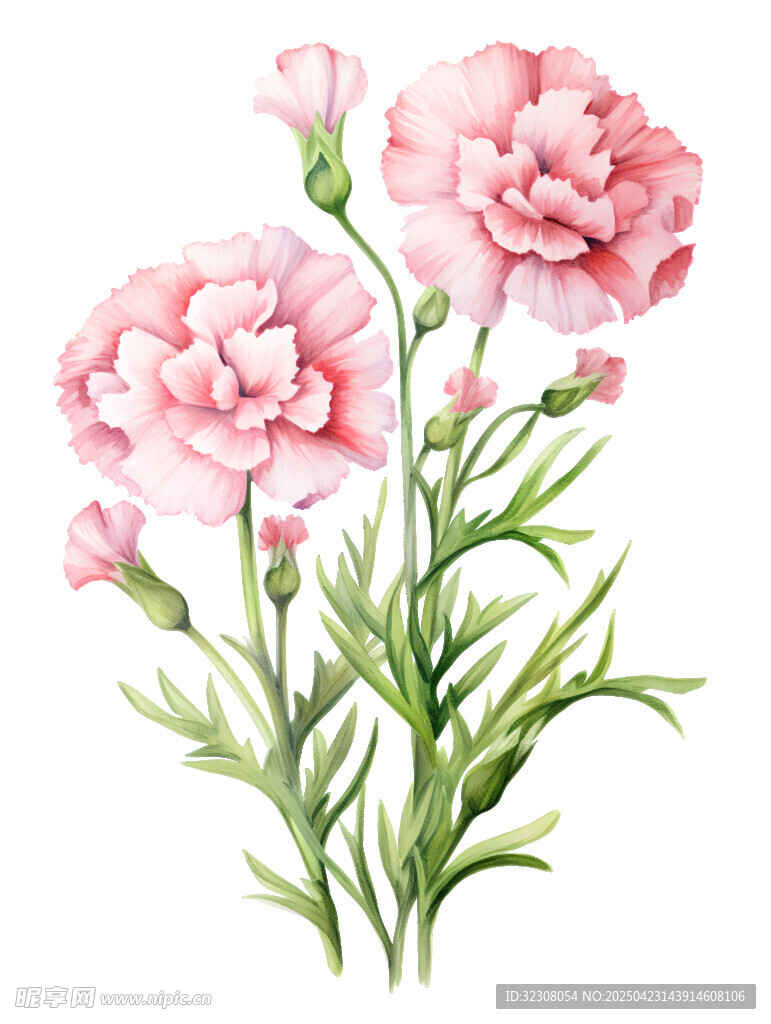 粉色康乃馨花卉插画