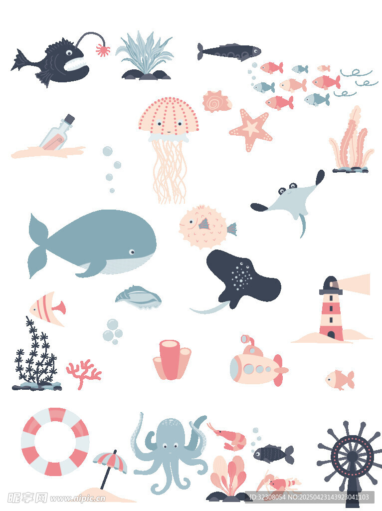 海洋生物元素插画集合