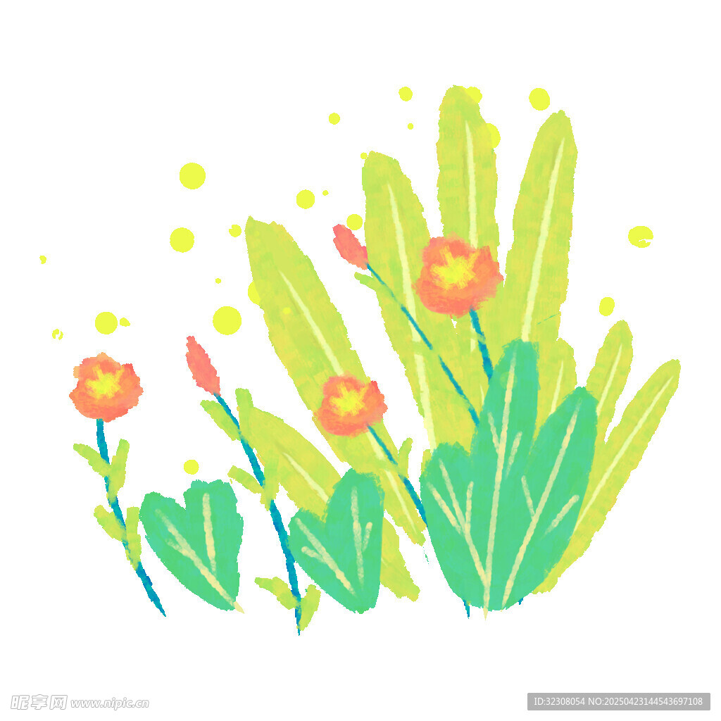 手绘清新花草植物插画