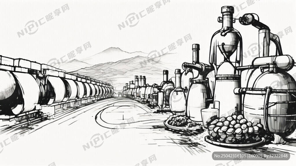 帮我生成一幅酿酒线条图