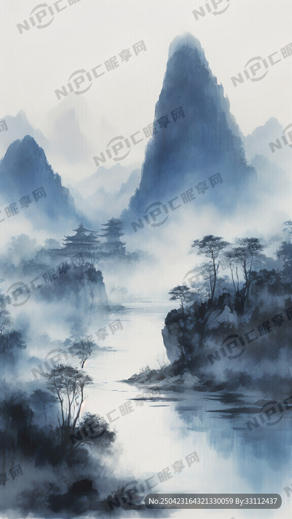 蓝白渐变水墨背景