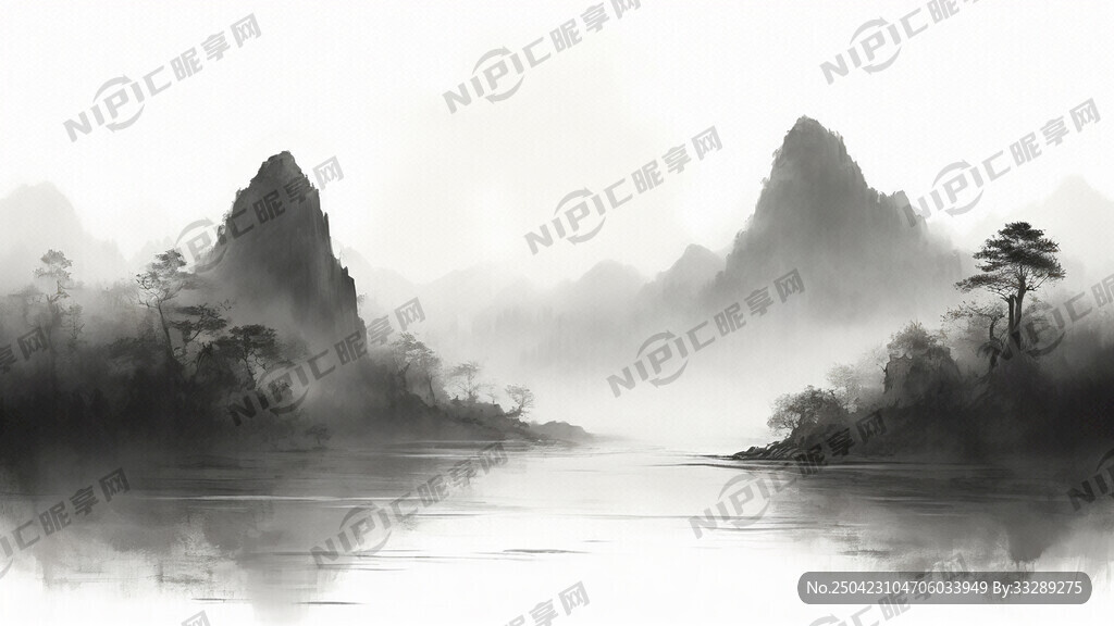 山谷 中国风 中国画 山水