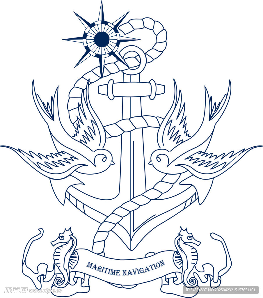 锚与飞鸟航海主题图案