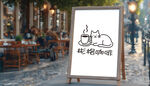 街头画板上的猫咪简笔画