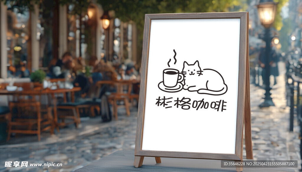 街头画板上的猫咪简笔画