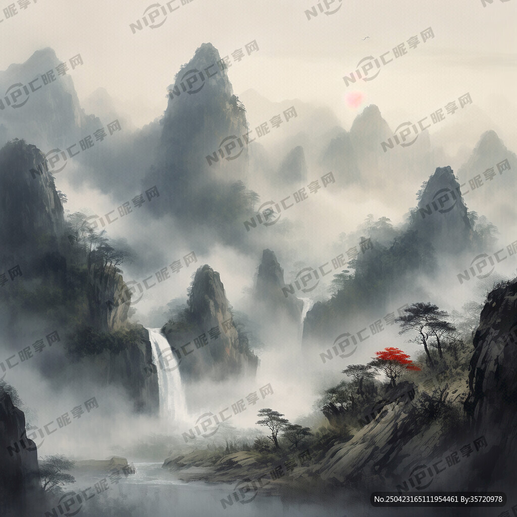 山谷 中国风 中国画 山水