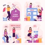 女性购物狂欢插画场景