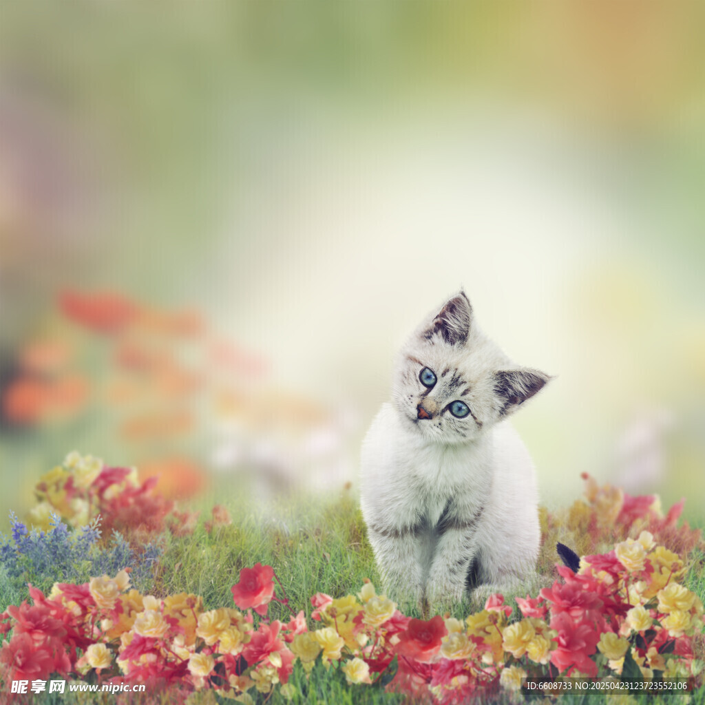 花丛中的可爱小猫咪