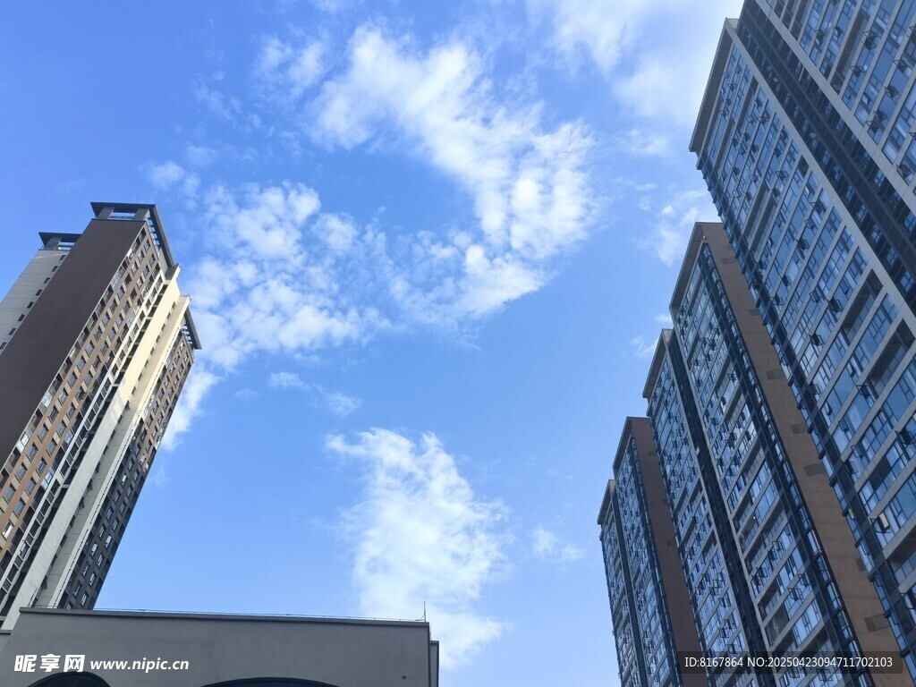 仰望城市高楼与蓝天