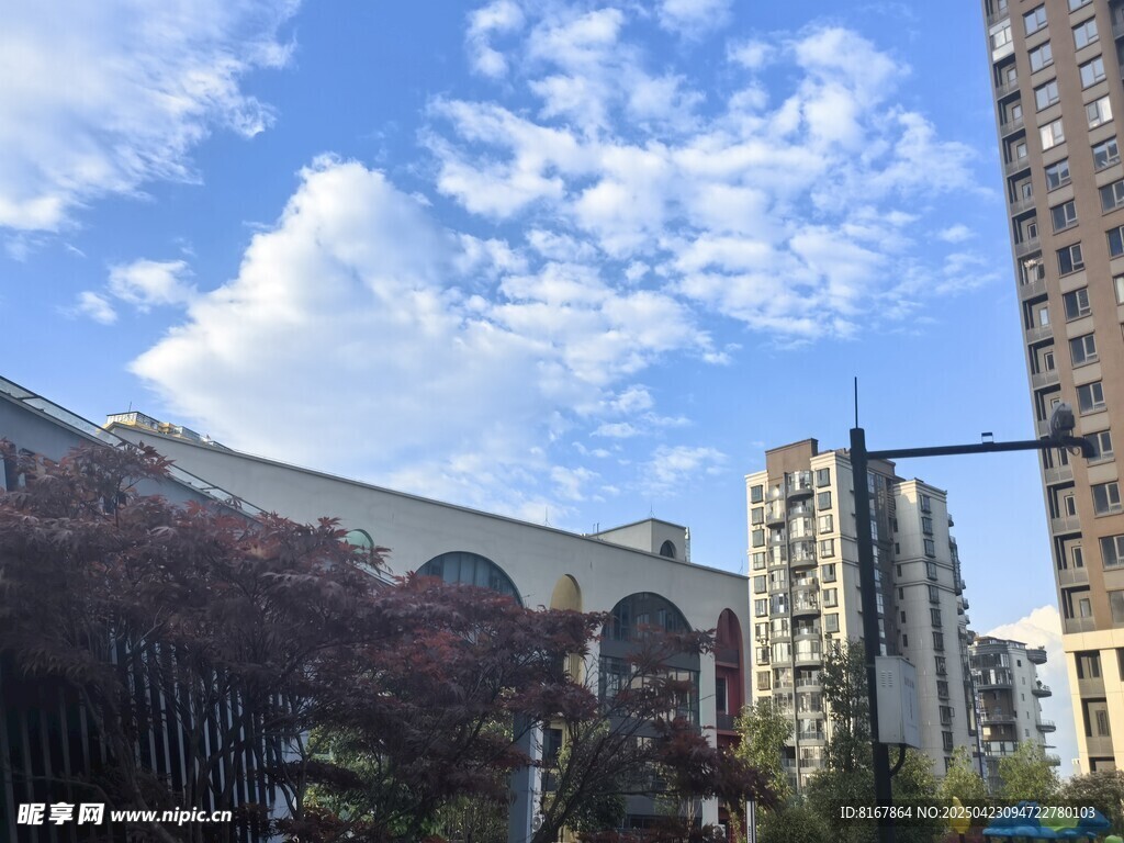 城市高楼与蓝天白云景观